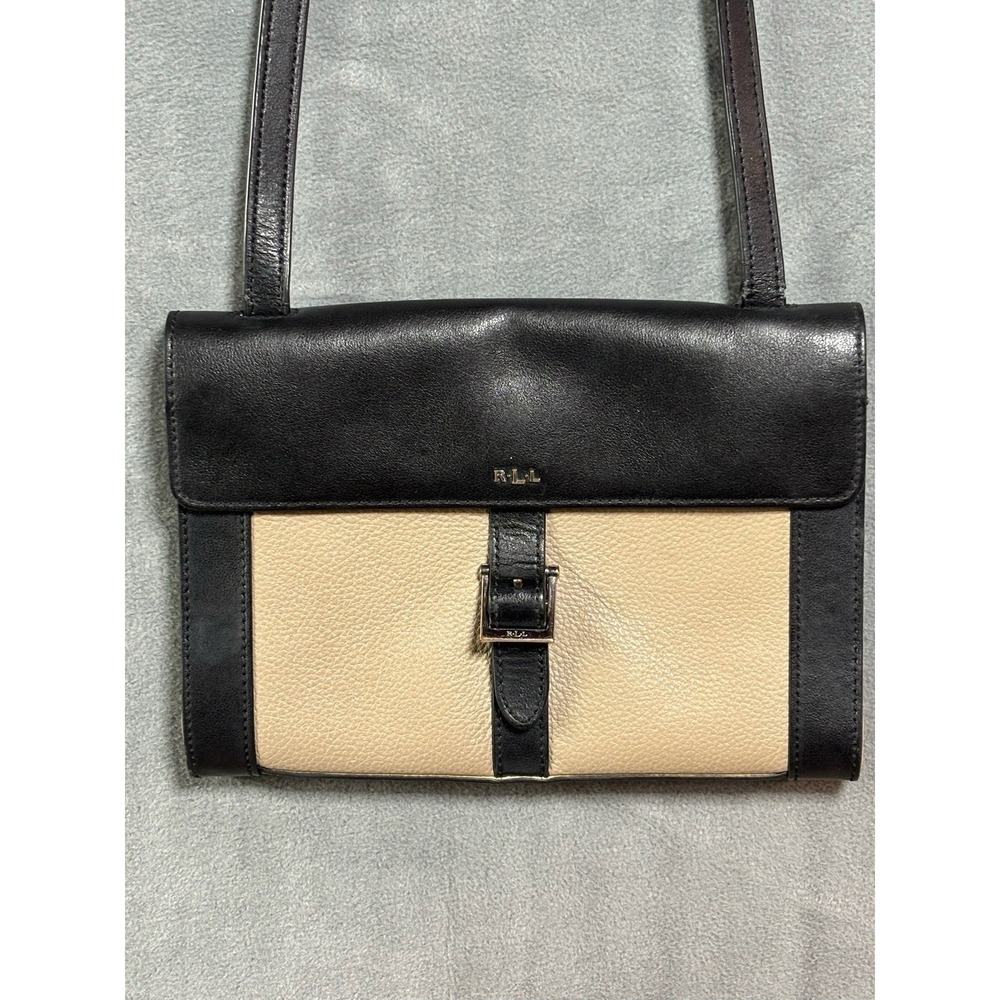 Ralph Lauren (RLL) Two Toned Leather Crossbody Bag Satchel Vintage Logo